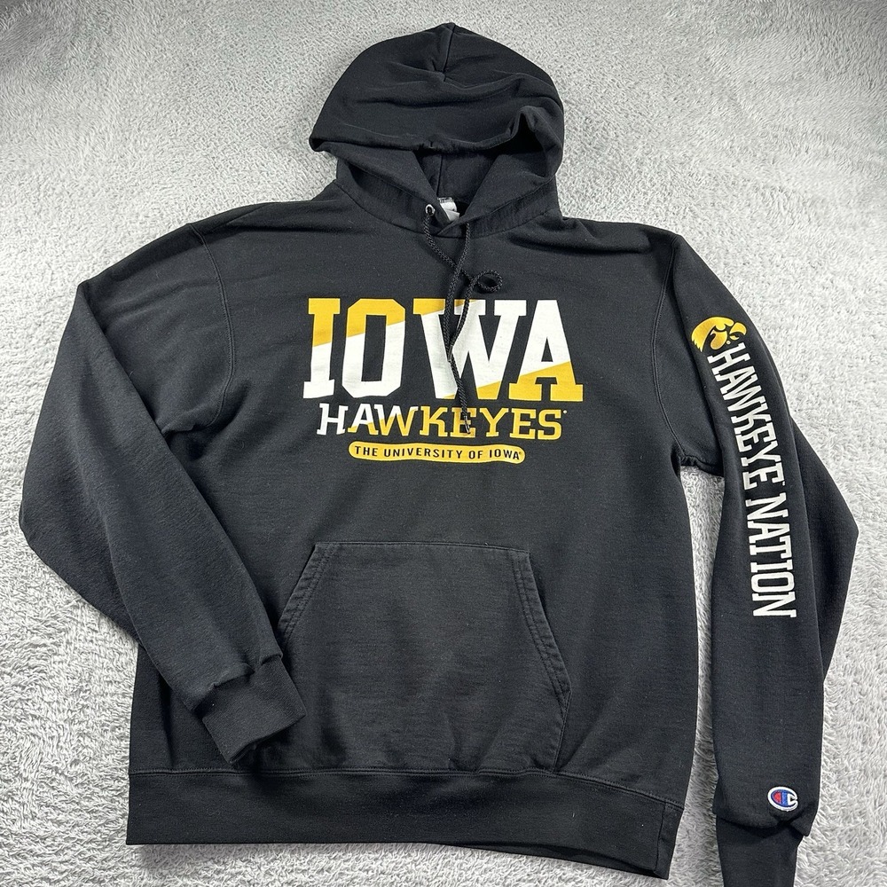 Iowa Hawkeyes Hoodie Mens Medium Black Champion Spell Out University‎